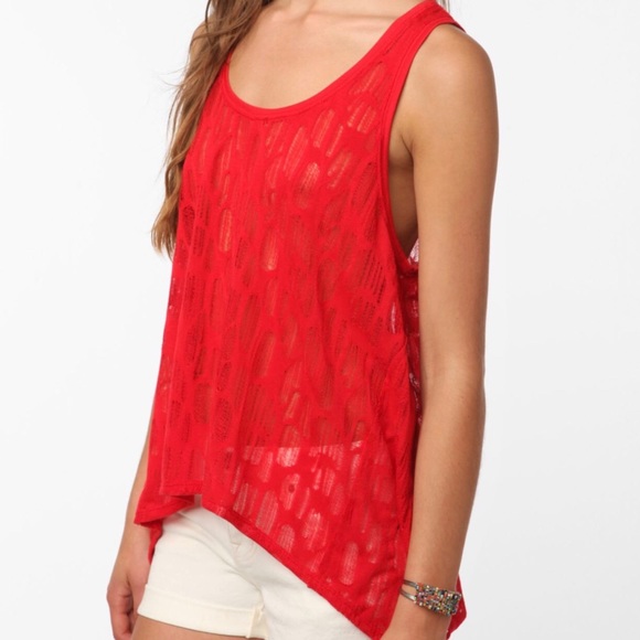 UO Silence + Noise red gauze tank top - Picture 2 of 5
